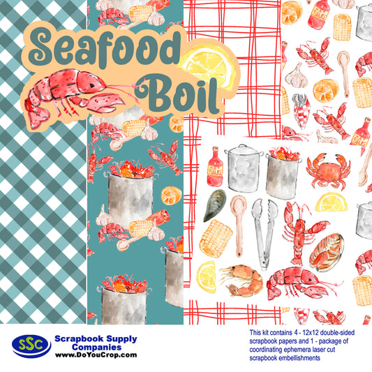 Seafood Boil Collection 12 x 12 Scrapbook Paper Pack & Embellishment Kit - 3 Kits