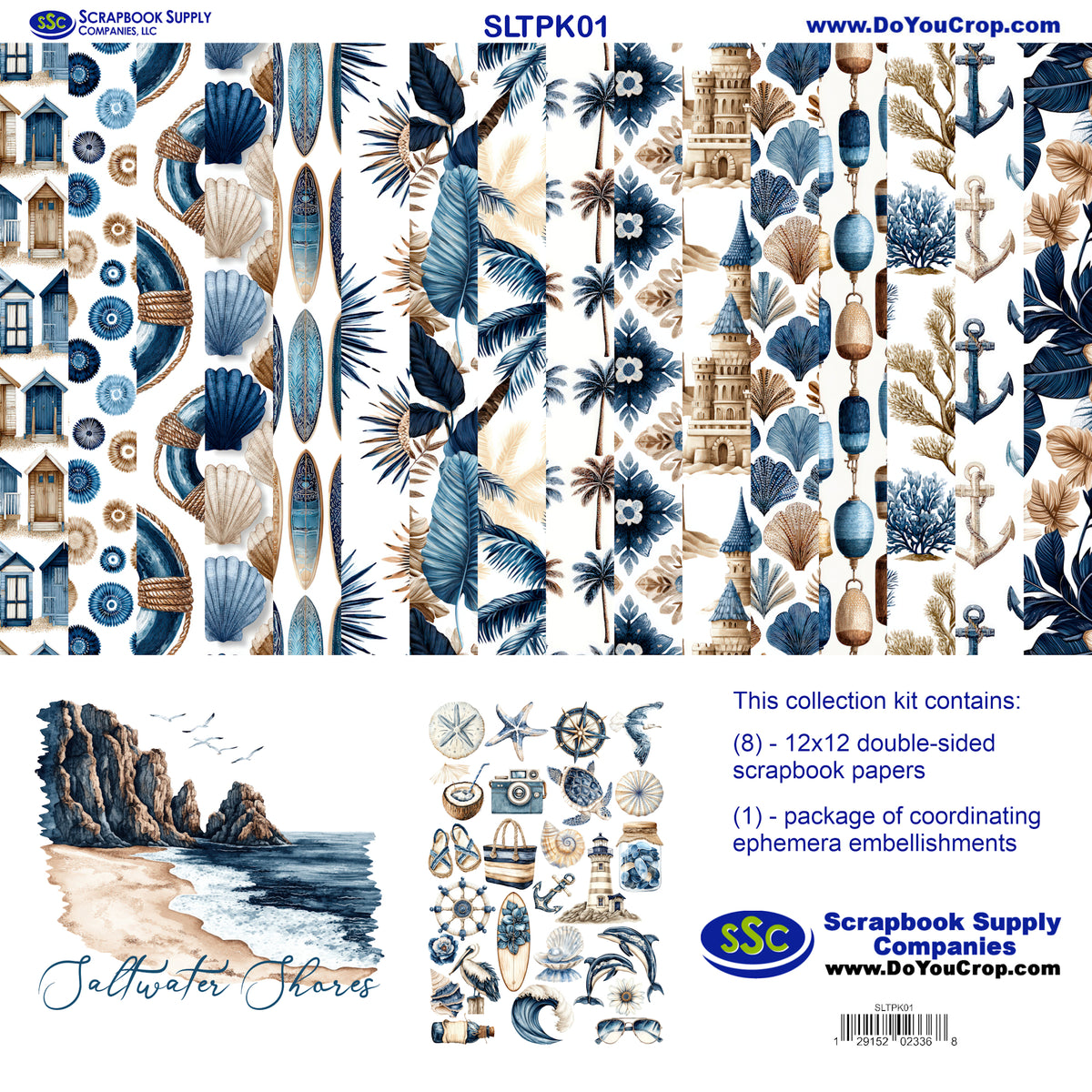 Saltwater Shores 12 x 12 Scrapbook Paper & Embellishment Kit by SSC Designs - 3 Kits