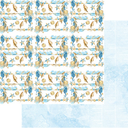 Frou Frou's Sun & Sand Collection Sea Shells In a Row 12 x 12 Double-Sided Scrapbook Paper - 15 Pack