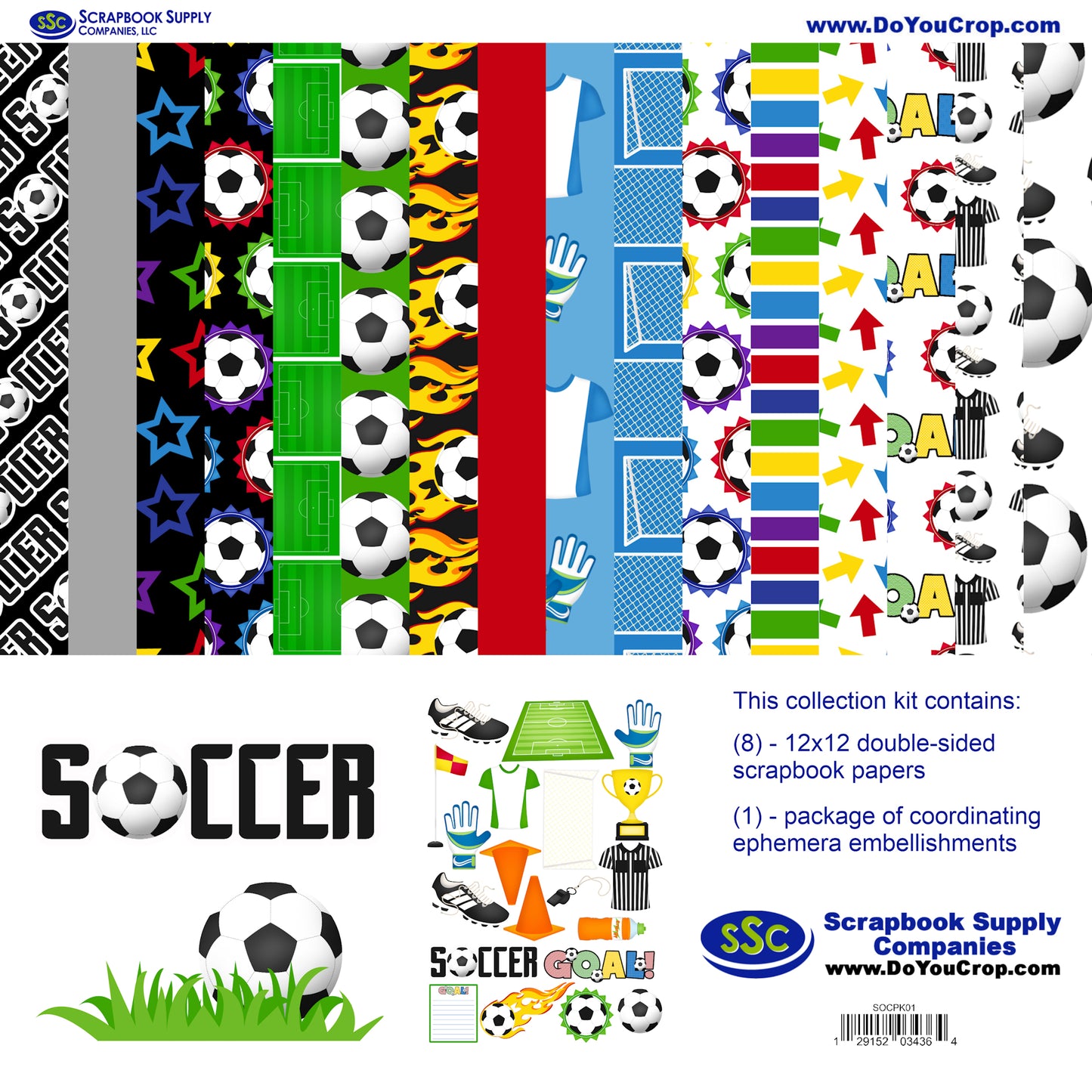 Soccer Season 12 x 12 Scrapbook Paper & Embellishment Kit by SSC Designs - 3 Kits