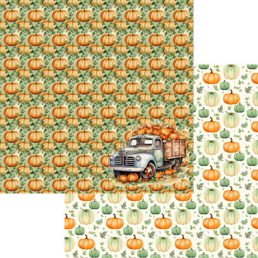Fall Blessings Collection Pumpkin Truck 12 x 12 Double-Sided Scrapbook Paper by SSC Designs - 15 Pack