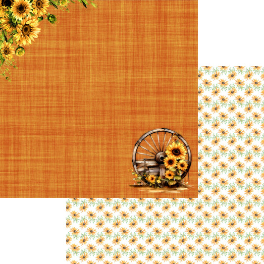 Fall Blessings Collection Sunflower Wheel 12 x 12 Double-Sided Scrapbook Paper by SSC Designs - 15 Pack