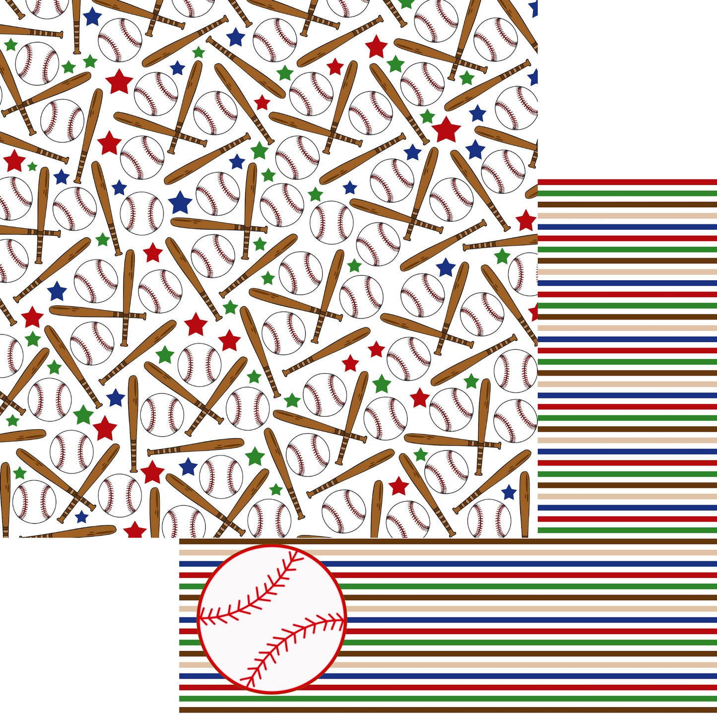 Sports Beat Collection Batter Up 12 x 12 Double-Sided Scrapbook Paper by SSC Designs - 15 Pack