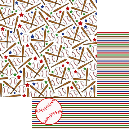 Sports Beat Collection Batter Up 12 x 12 Double-Sided Scrapbook Paper by SSC Designs - 15 Pack