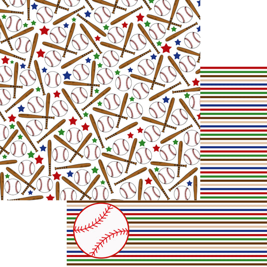 Sports Beat Collection Batter Up 12 x 12 Double-Sided Scrapbook Paper by SSC Designs - 15 Pack