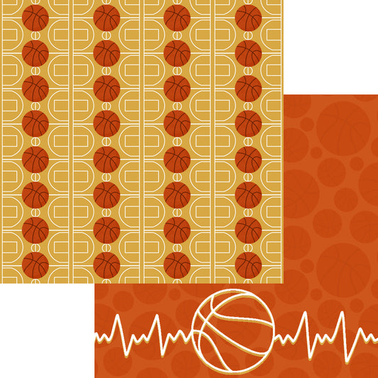 Sports Beat Collection Basketball Heartbeat 12 x 12 Double-Sided Scrapbook Paper by SSC Designs - 15 Pack