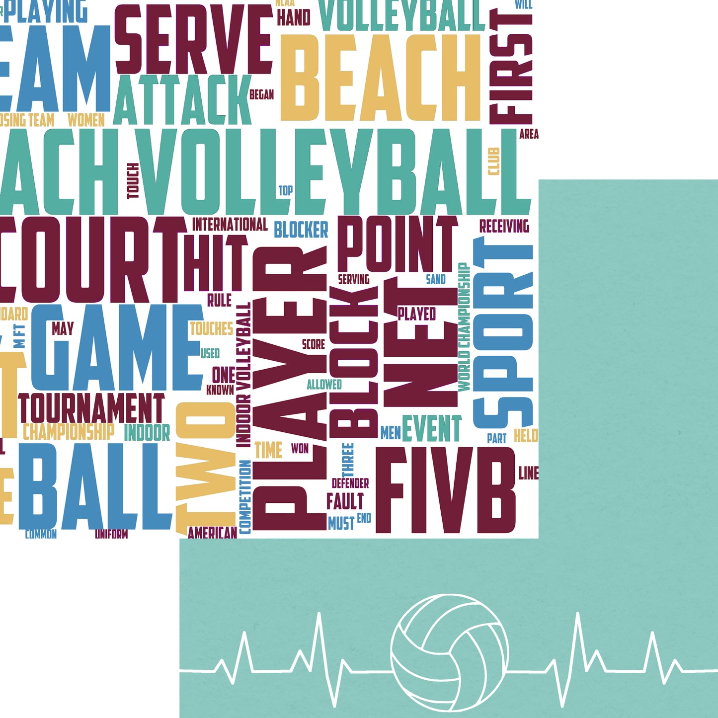 Sports Beat Collection Volleyball Heartbeat 12 x 12 Double-Sided Scrapbook Paper by SSC Designs - 15 Pack