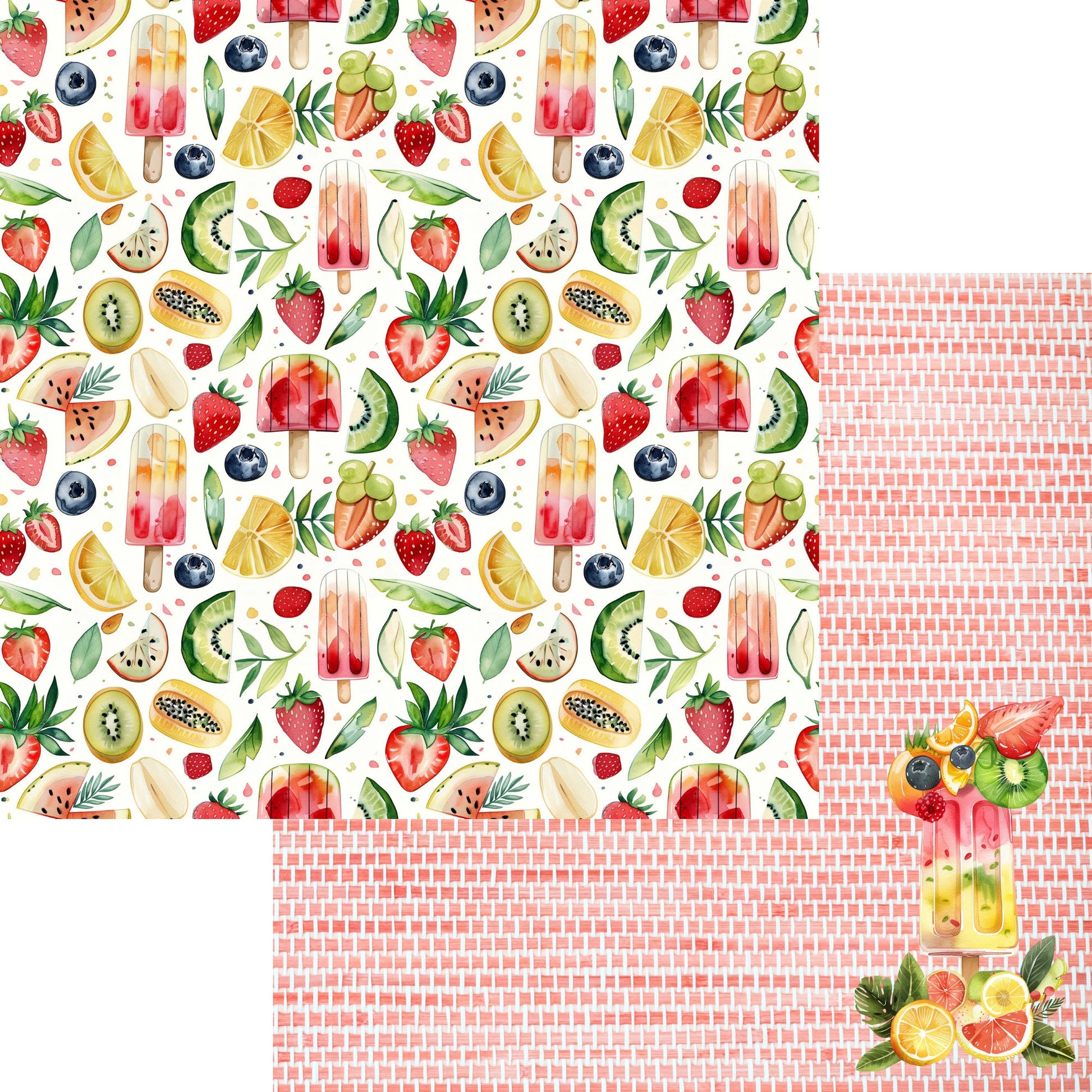 Summer At The Pool Collection Fruit Bars 12 x 12 Double-Sided Scrapbook Paper by SSC Designs - 15 Pack