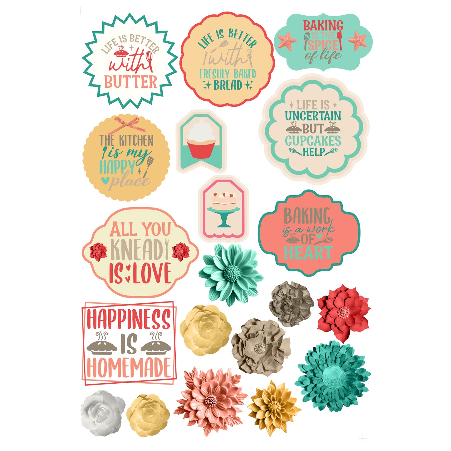 Stir It Up Collection Laser Cut Scrapbook Flowers & Phrases Embellishments by SSC Designs - 3 Packs