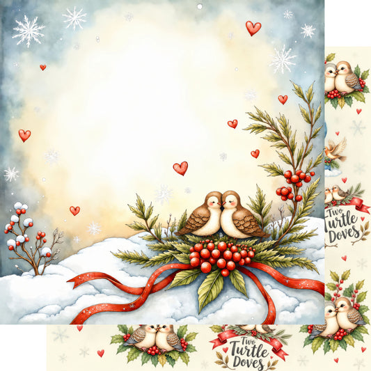 Twelve Days of Christmas Collection Turtle Doves 12 x 12 Double-Sided Scrapbook Paper by SSC Designs - 15 Pack