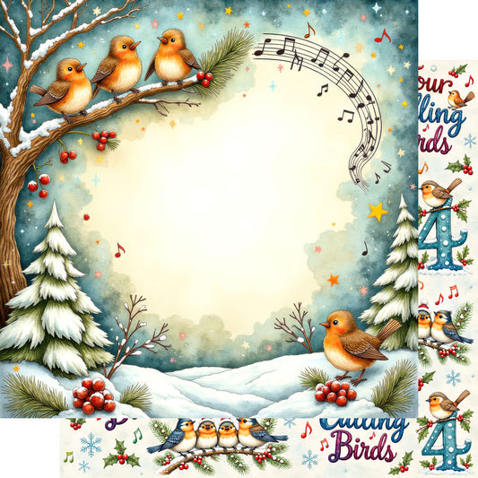 Twelve Days of Christmas Collection Calling Birds 12 x 12 Double-Sided Scrapbook Paper by SSC Designs - 15 Pack