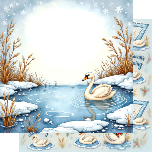 Twelve Days of Christmas Collection Swimming Swans 12 x 12 Double-Sided Scrapbook Paper by SSC Designs - 15 Pack