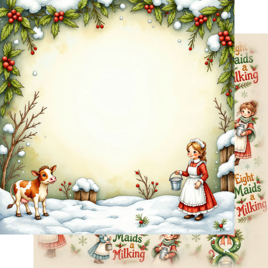 Twelve Days of Christmas Collection Milking Maids 12 x 12 Double-Sided Scrapbook Paper by SSC Designs - 15 Pack