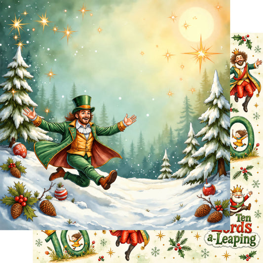 Twelve Days of Christmas Collection Leaping Lords 12 x 12 Double-Sided Scrapbook Paper by SSC Designs - 15 Pack