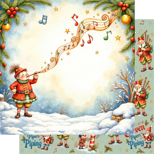 Twelve Days of Christmas Collection Piping Pipers 12 x 12 Double-Sided Scrapbook Paper by SSC Designs - 15 Pack