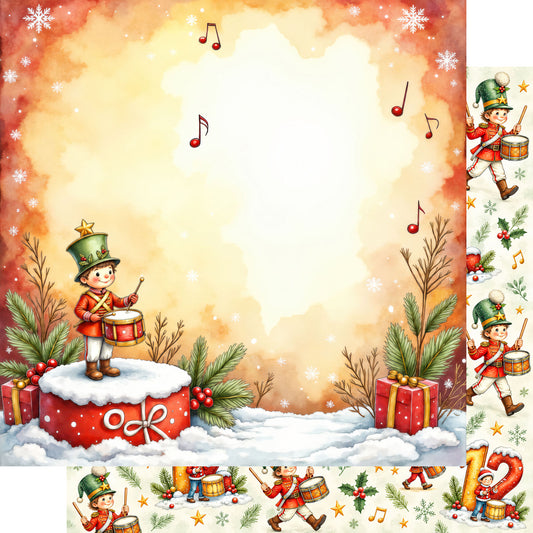 Twelve Days of Christmas Collection Drumming Drummers 12 x 12 Double-Sided Scrapbook Paper by SSC Designs - 15 Pack