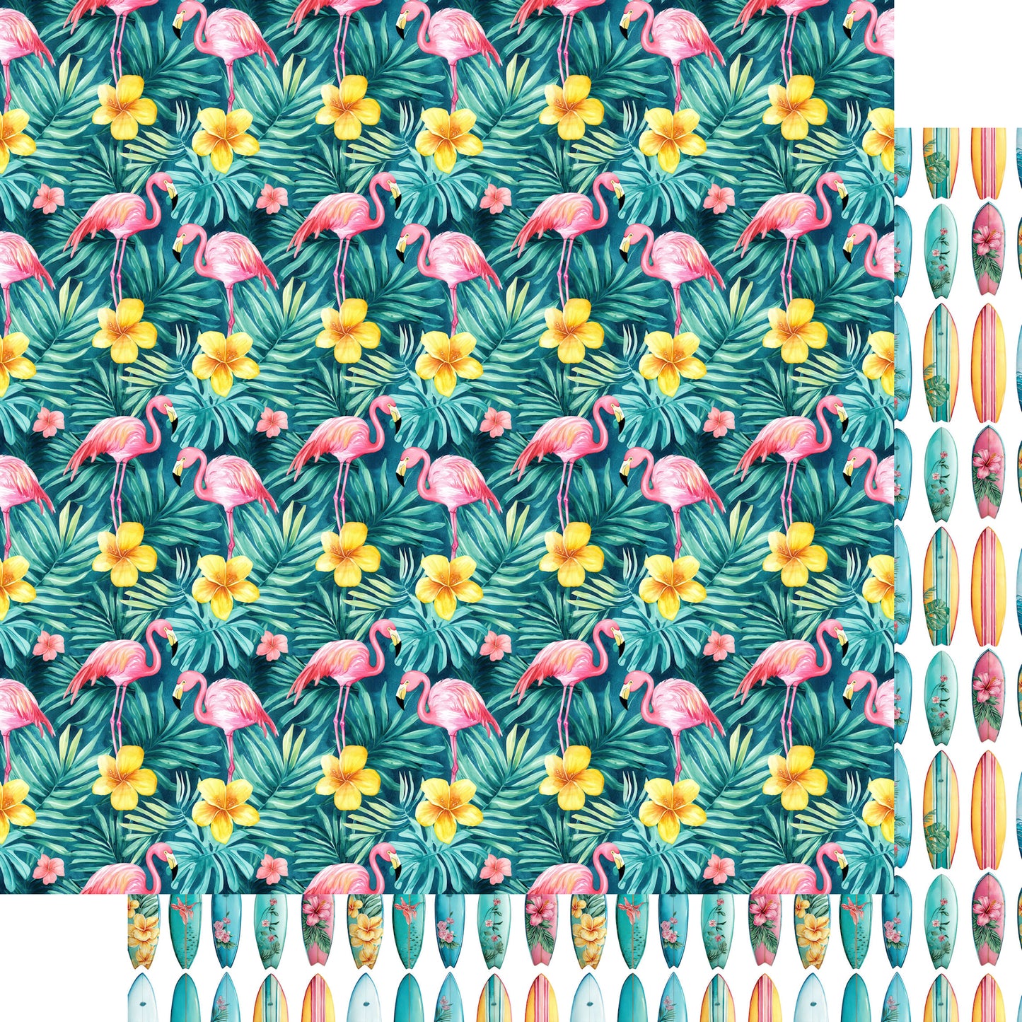 Tropic Like It's Hot Collection Flamingos & Surfboards 12 x 12 Double-Sided Scrapbook Paper by SSC Designs - 15 Pack