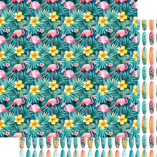 Tropic Like It's Hot Collection Flamingos & Surfboards 12 x 12 Double-Sided Scrapbook Paper by SSC Designs - 15 Pack