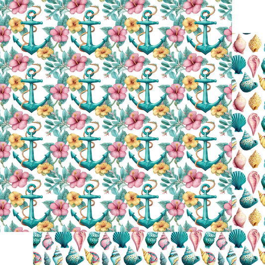 Tropic Like It's Hot Collection Anchors Away 12 x 12 Double-Sided Scrapbook Paper by SSC Designs - 15 Pack