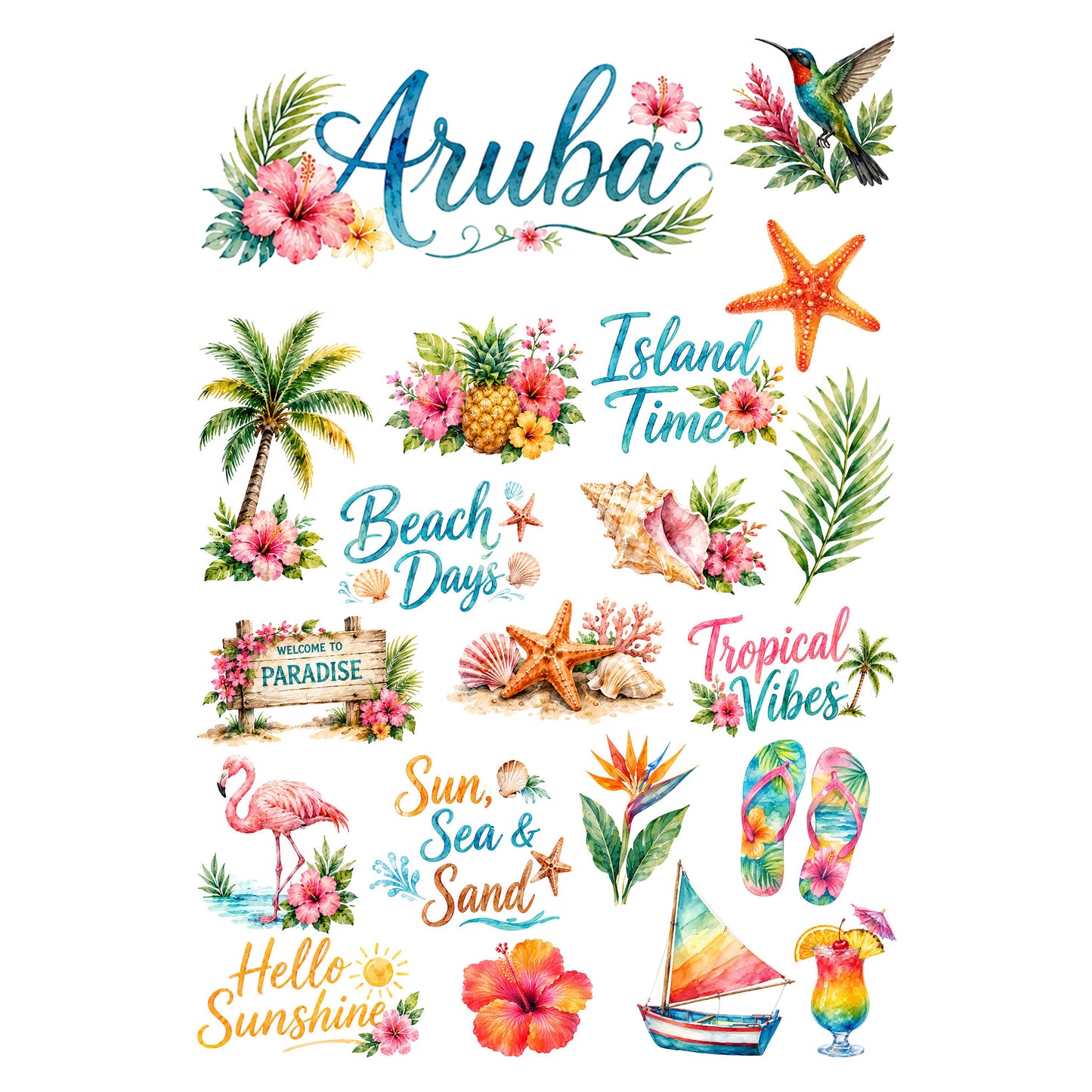 Vacation Vibes Collection Aruba Laser Cut Scrapbook Ephemera Embellishments by SSC Designs - 3 Packs