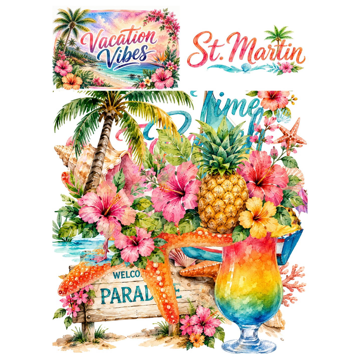 Vacation Vibes Collection St. Martin Laser Cut Scrapbook Ephemera Embellishments by SSC Designs - 3 Packs