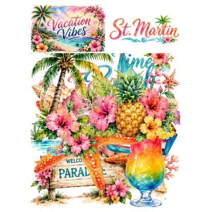 Vacation Vibes Collection St. Martin Laser Cut Scrapbook Ephemera Embellishments by SSC Designs - 3 Packs