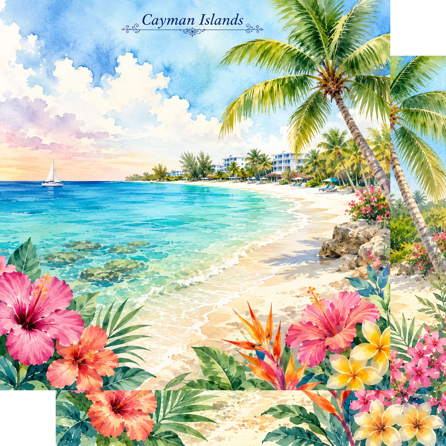Vacation Vibes Collection Cayman Islands Getaway 12 x 12 Double-Sided Scrapbook Paper by SSC Designs - 15 Pack