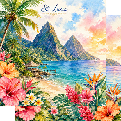 Vacation Vibes Collection St. Lucia Memories 12 x 12 Double-Sided Scrapbook Paper by SSC Designs - 15 Pack