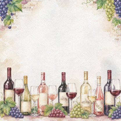 Vineyard Collection Wine Line 12 x 12 Double-Sided Scrapbook Paper by SSC Designs - 15 Pack