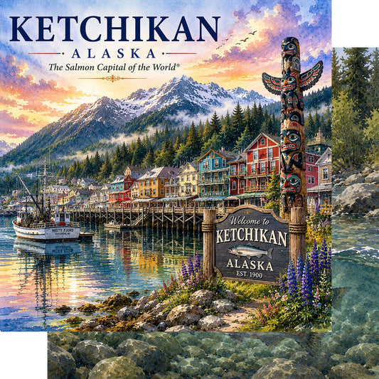 Watercolor Alaska Collection Ketchikan 12 x 12 Double-Sided Scrapbook Paper by SSC Designs