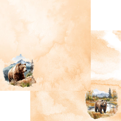 Watercolor Wildlife Collection Brown Bear 12 x 12 Double-Sided Scrapbook Paper by SSC Designs - 15 Pack