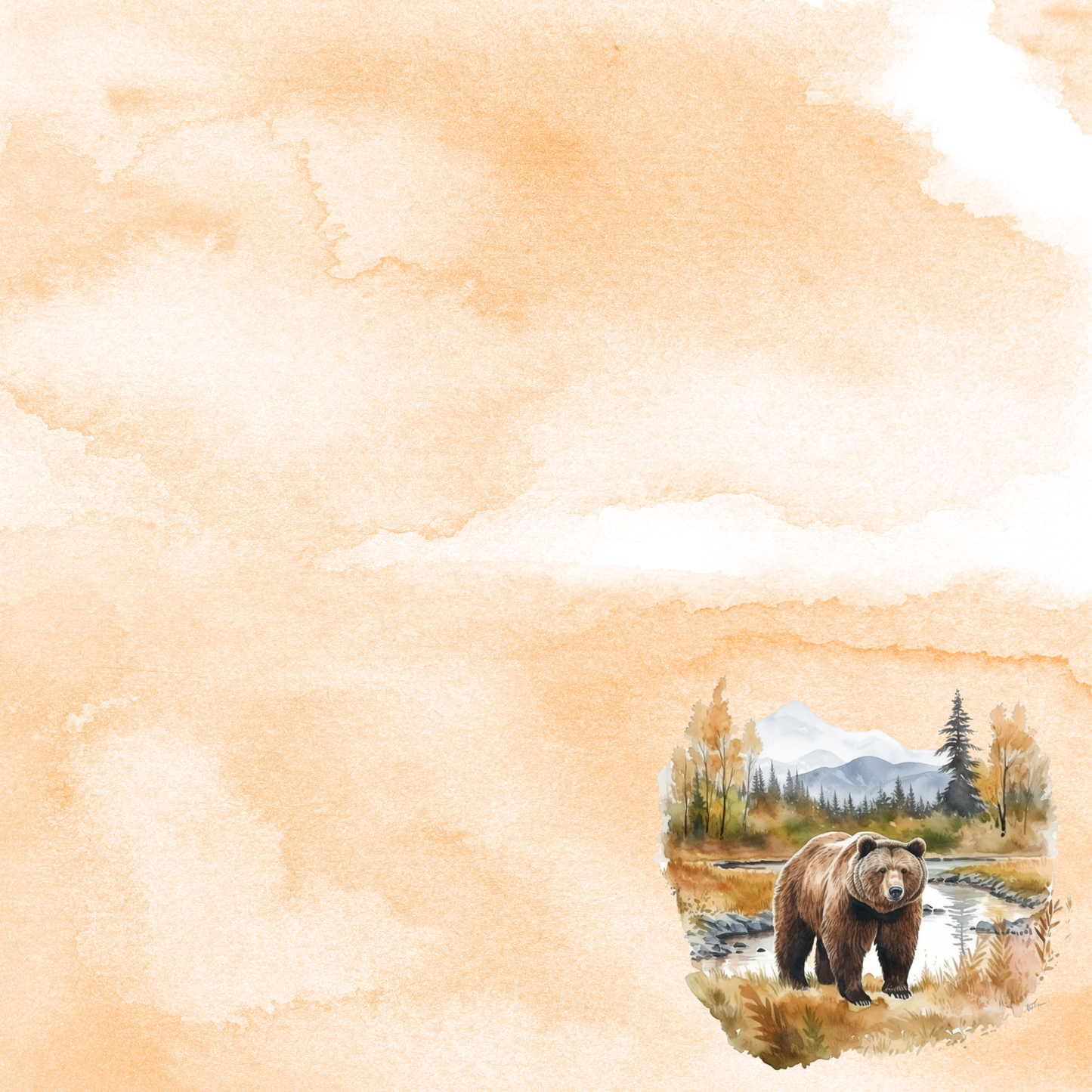 Watercolor Wildlife Collection Brown Bear 12 x 12 Double-Sided Scrapbook Paper by SSC Designs - 15 Pack