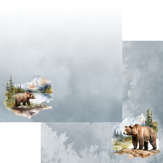 Watercolor Wildlife Collection Brown Bear #2 12 x 12 Double-Sided Scrapbook Paper by SSC Designs - 15 Pack