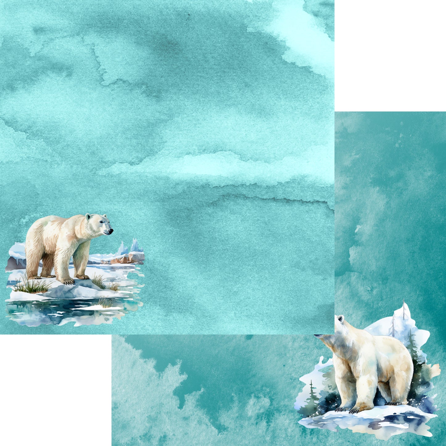 Watercolor Wildlife Collection Polar Bear 12 x 12 Double-Sided Scrapbook Paper by SSC Designs - 15 Pack