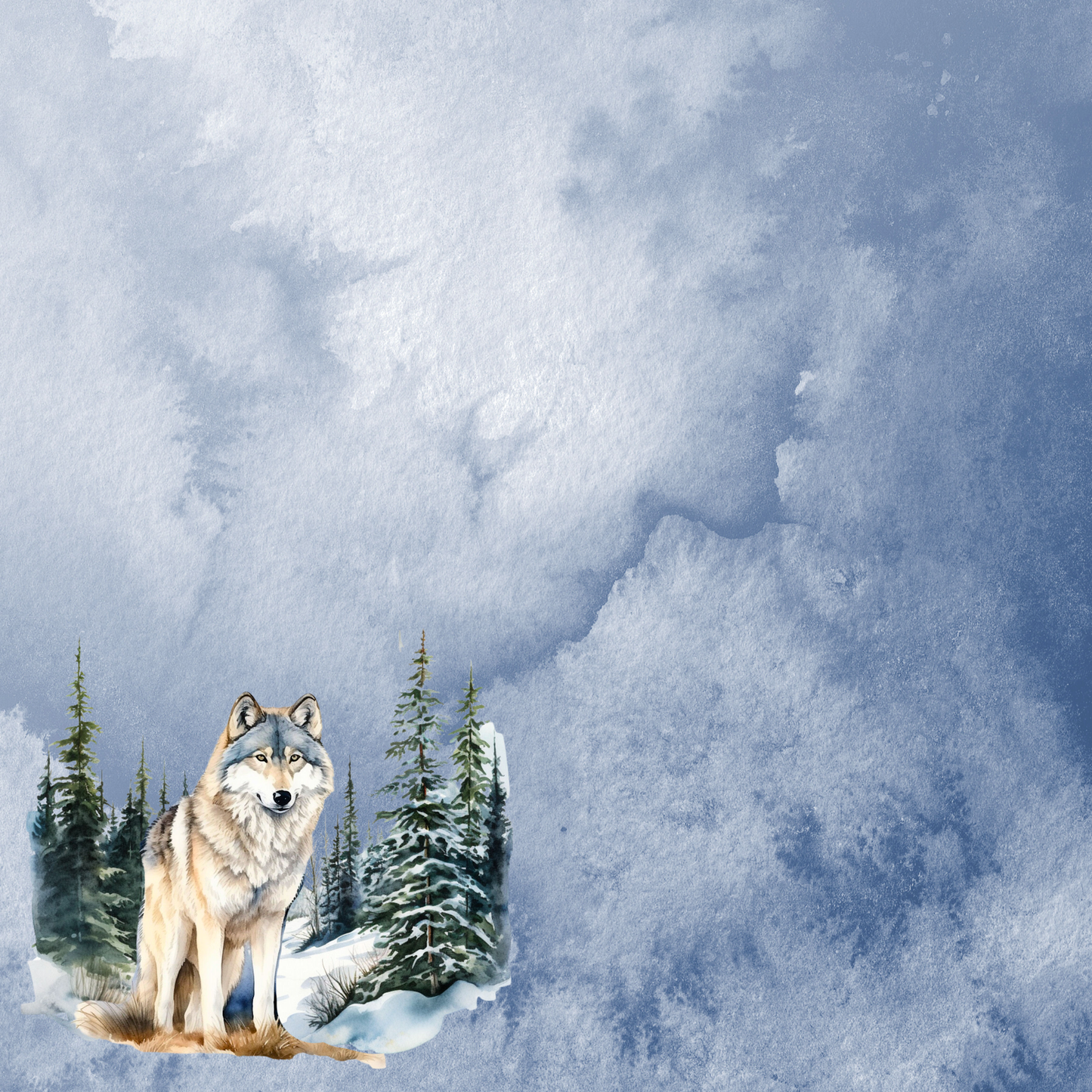 Watercolor Wildlife Collection Wolf 12 x 12 Double-Sided Scrapbook Paper by SSC Designs - 15 Pack