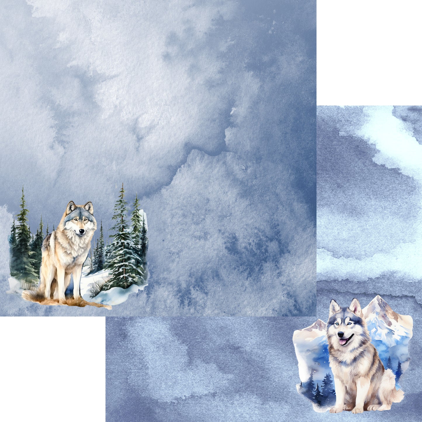 Watercolor Wildlife Collection Wolf 12 x 12 Double-Sided Scrapbook Paper by SSC Designs - 15 Pack