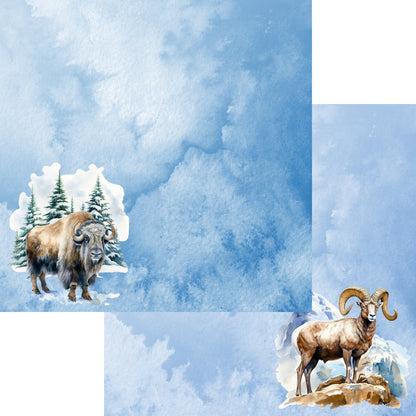 Watercolor Wildlife Collection Bison & Sheep Ram 12 x 12 Double-Sided Scrapbook Paper by SSC Designs - 15 Pack