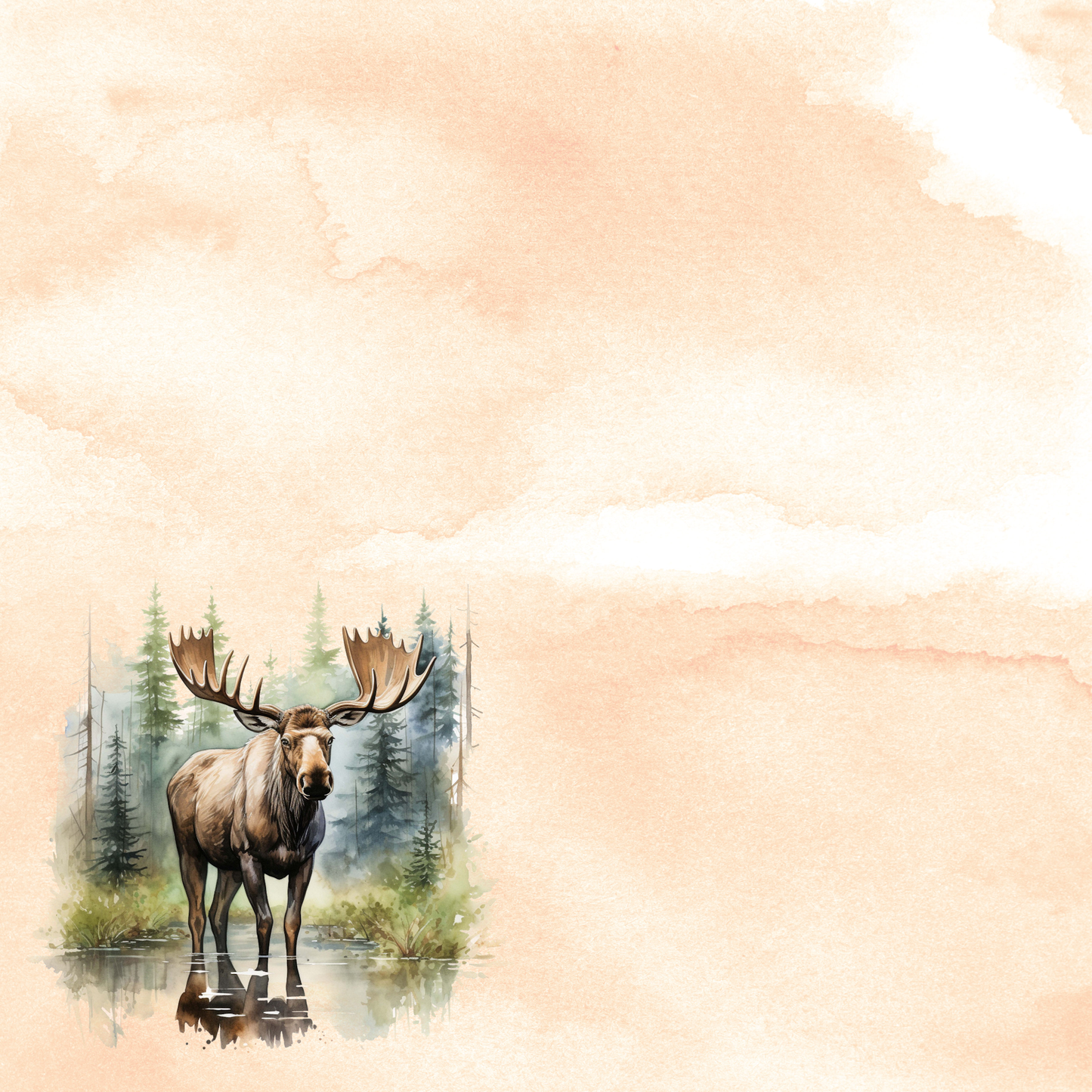 Watercolor Wildlife Collection Moose 12 x 12 Double-Sided Scrapbook Paper by SSC Designs - 15 Pack