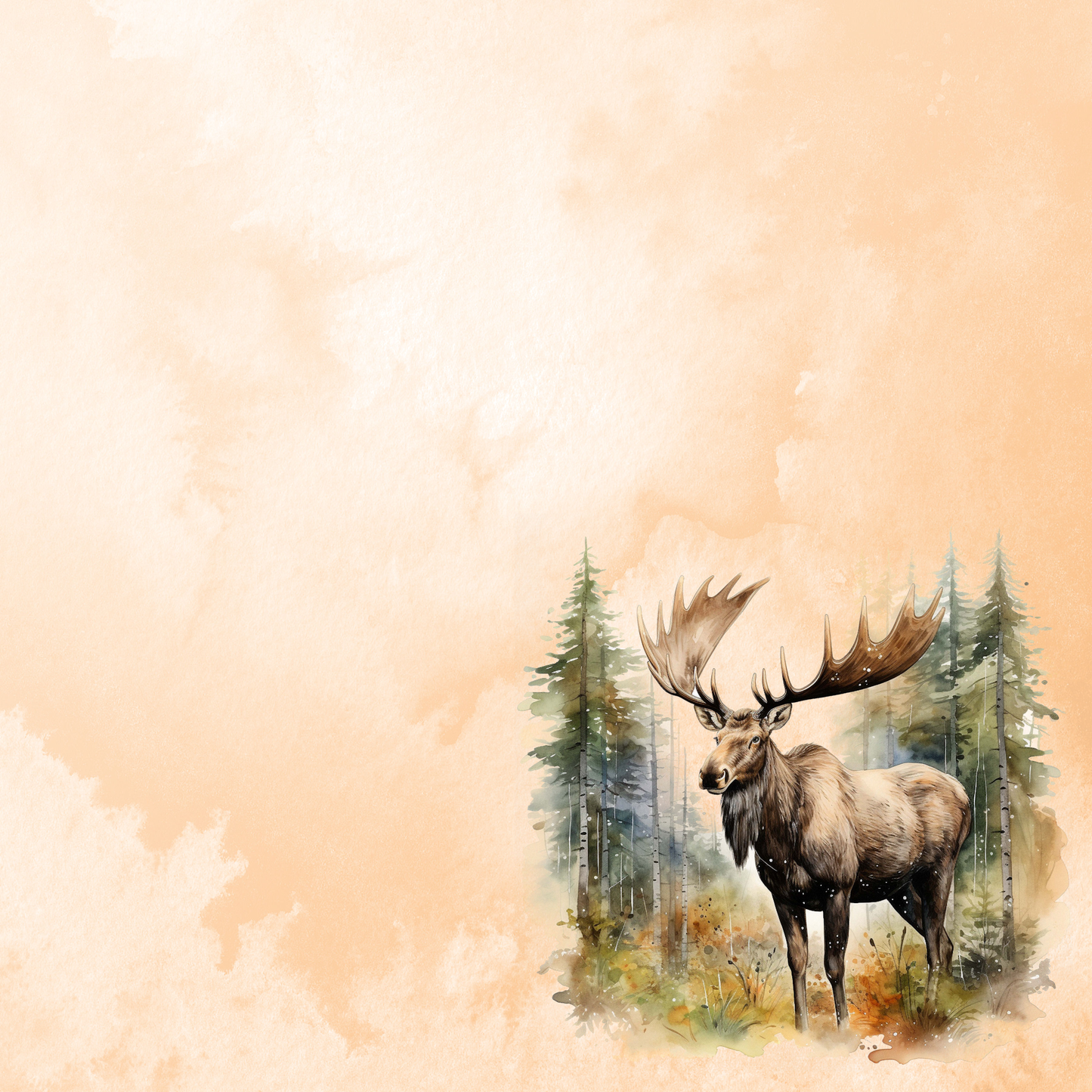 Watercolor Wildlife Collection Moose 12 x 12 Double-Sided Scrapbook Paper by SSC Designs - 15 Pack