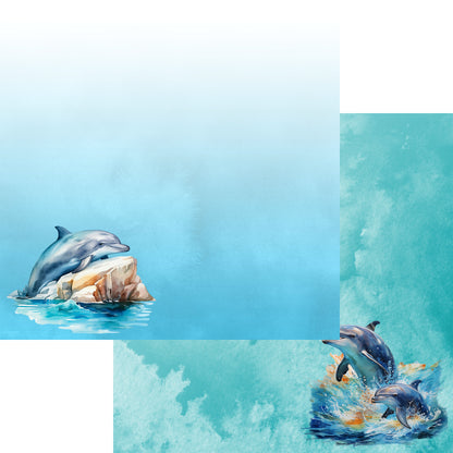 Watercolor Wildlife Collection Dolphin 12 x 12 Double-Sided Scrapbook Paper by SSC Designs - 15 Pack