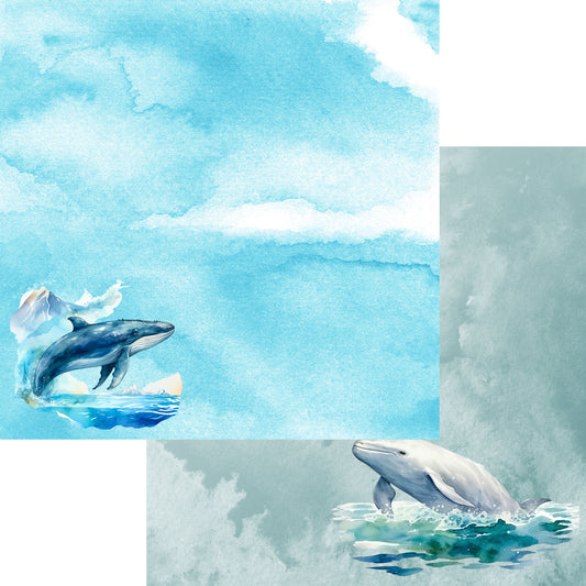 Watercolor Wildlife Collection Humpback  & Beluga Whales 12 x 12 Double-Sided Scrapbook Paper by SSC Designs - 15 Pack