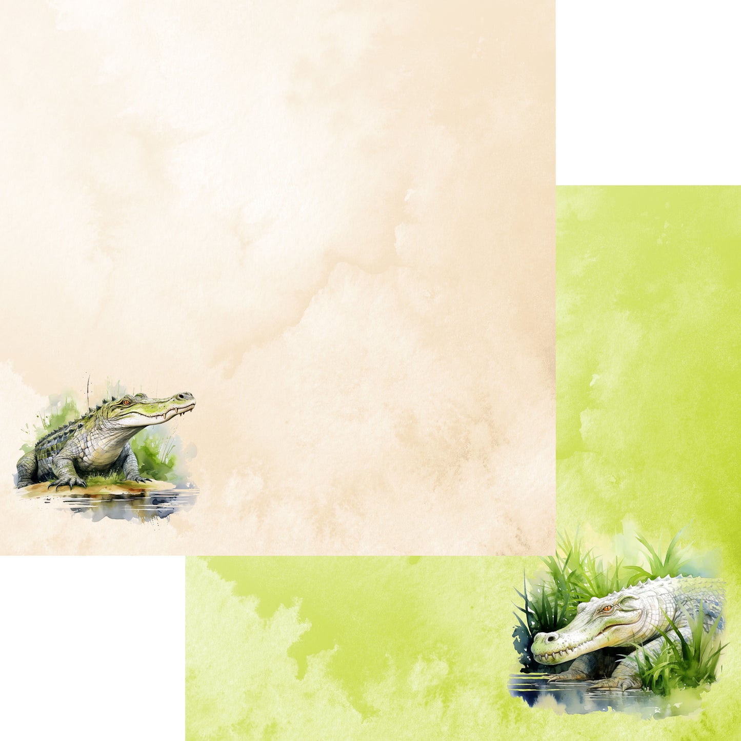 Watercolor Wildlife Collection Crocodile 12 x 12 Double-Sided Scrapbook Paper by SSC Designs - 15 Pack