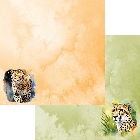 Watercolor Wildlife Collection Cheetah 12 x 12 Double-Sided Scrapbook Paper by SSC Designs - 15 Pack