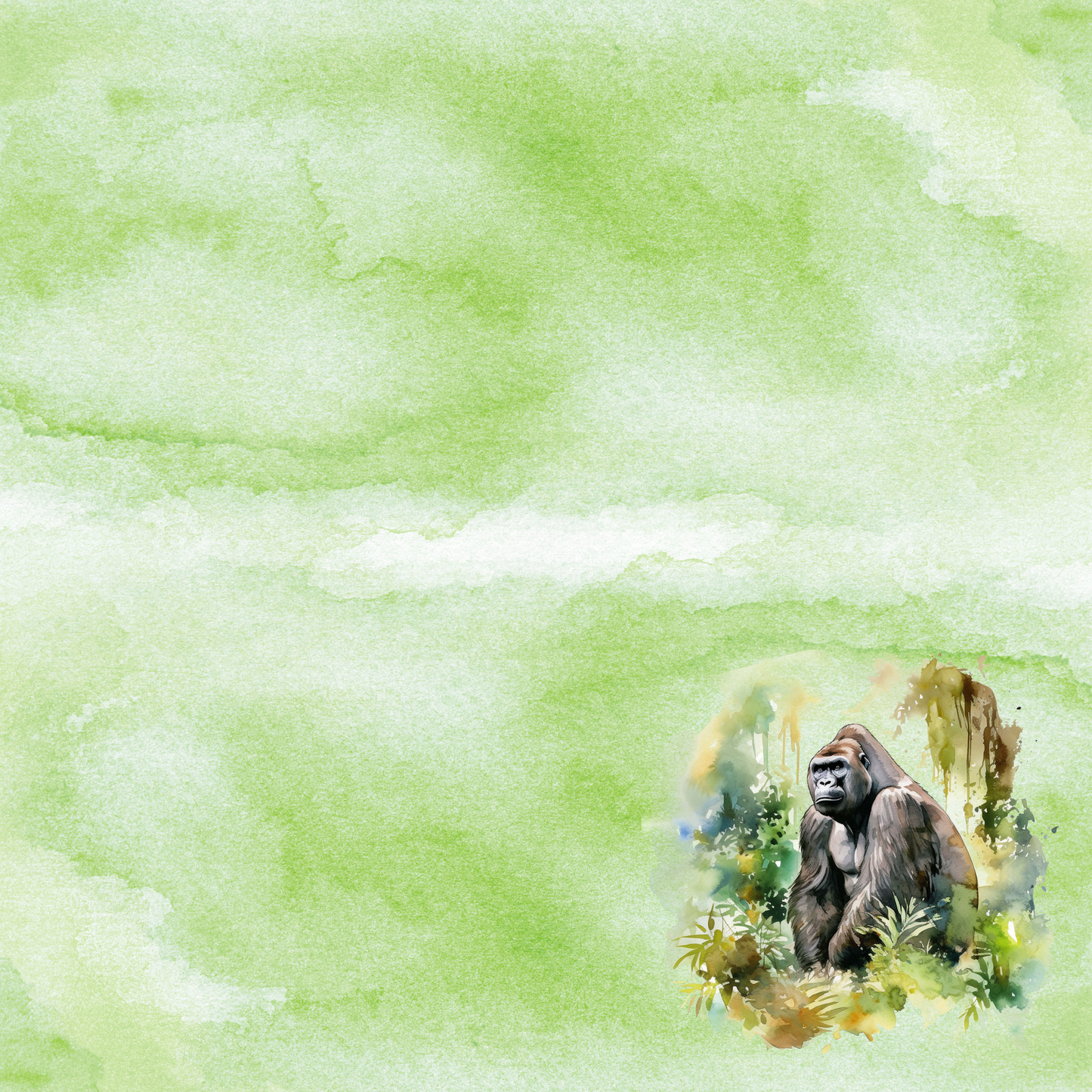 Watercolor Wildlife Collection Gorilla 12 x 12 Double-Sided Scrapbook Paper by SSC Designs - 15 Pack