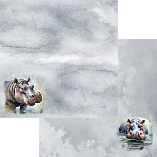 Watercolor Wildlife Collection Hippopotamus 12 x 12 Double-Sided Scrapbook Paper by SSC Designs - 15 Pack