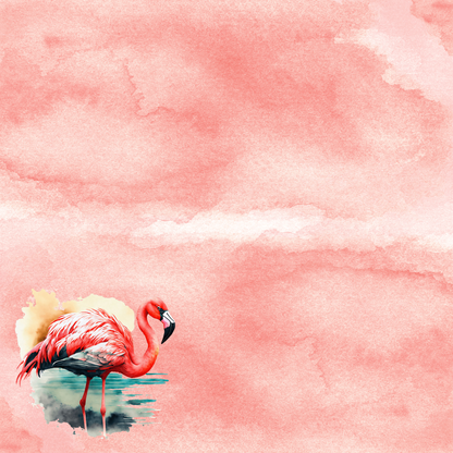 Watercolor Wildlife Collection Flamingo 12 x 12 Double-Sided Scrapbook Paper by SSC Designs - 15 Pack