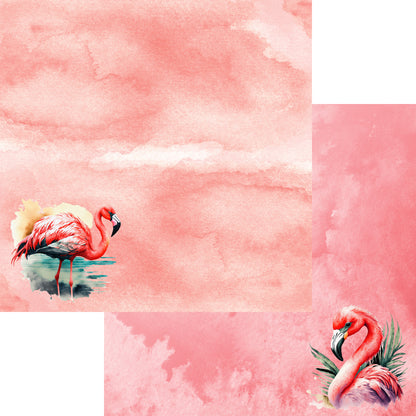 Watercolor Wildlife Collection Flamingo 12 x 12 Double-Sided Scrapbook Paper by SSC Designs - 15 Pack