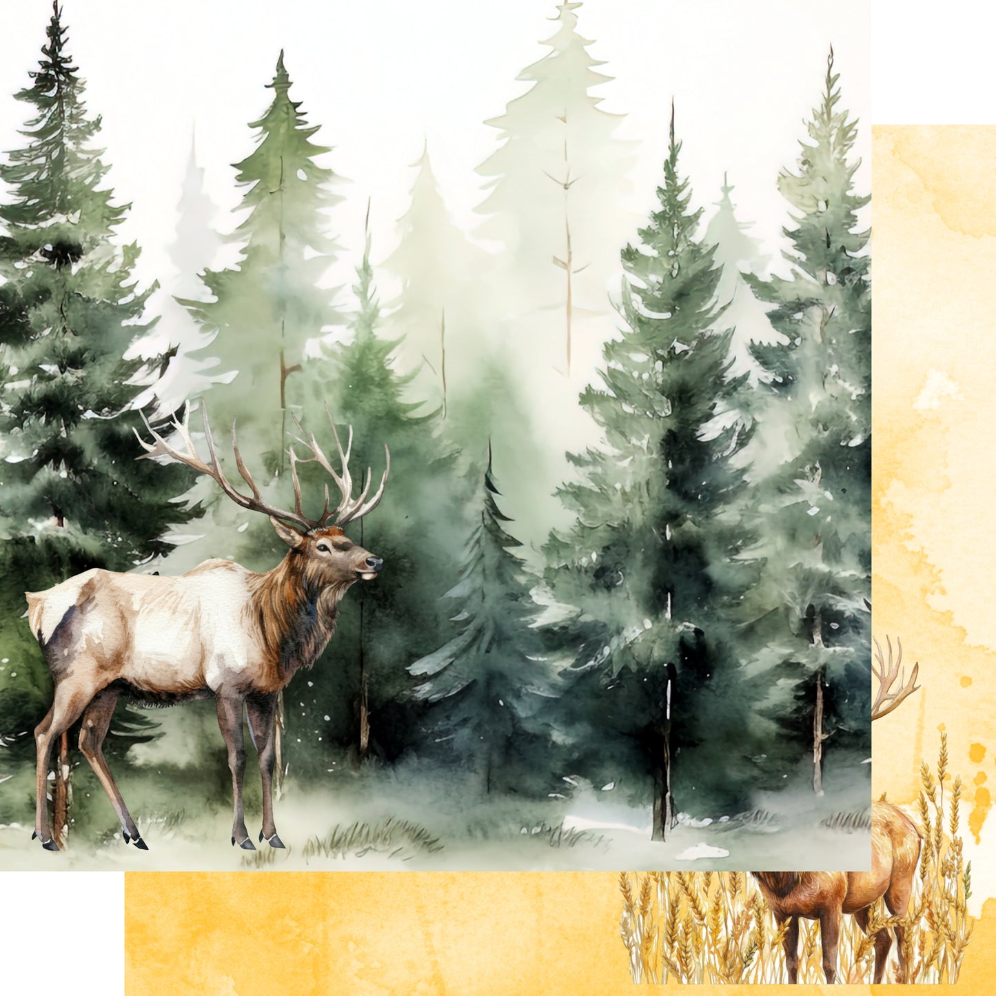 Watercolor Wildlife Collection Elk 12 x 12 Double-Sided Scrapbook Paper by SSC Designs - 15 Pack