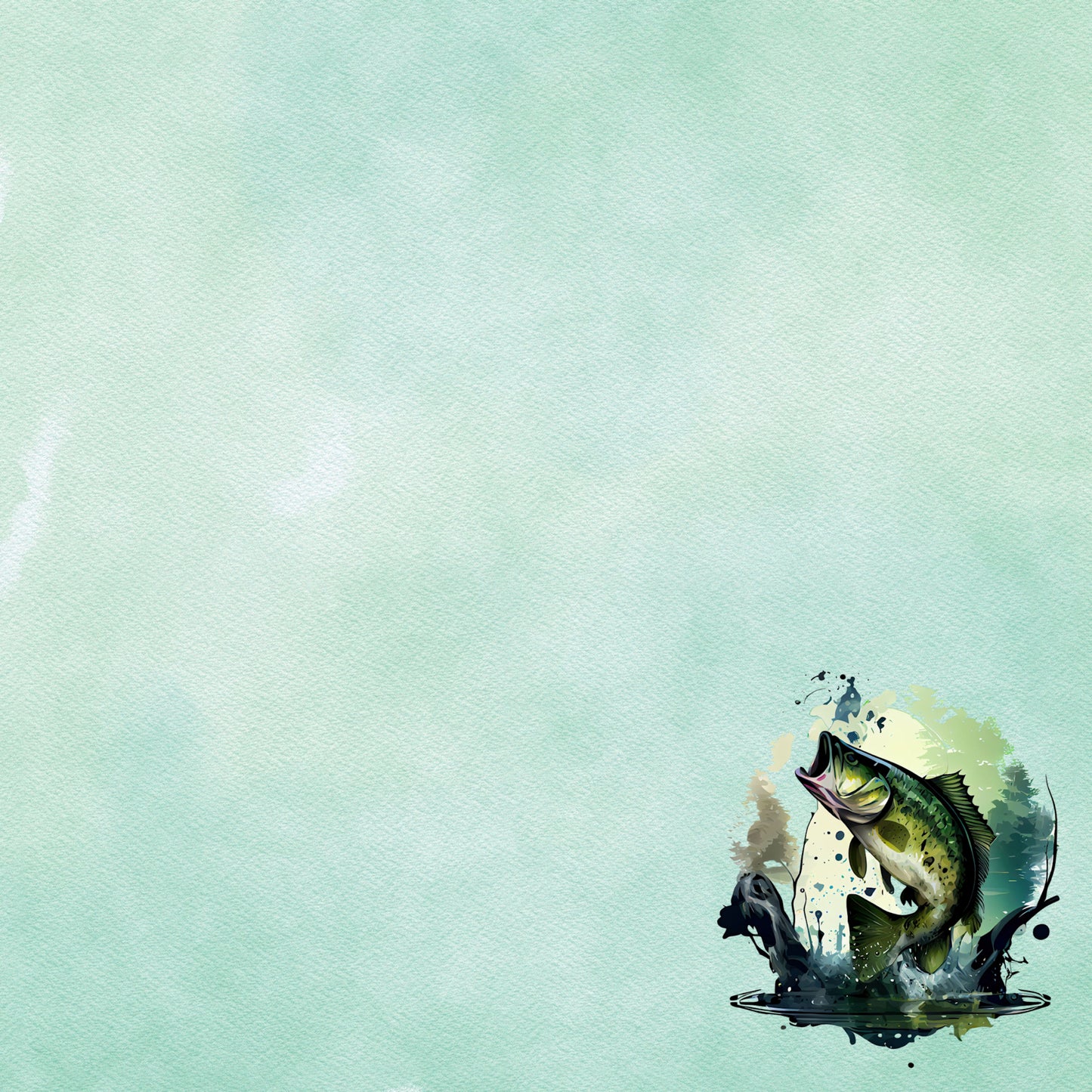 Watercolor Wildlife Collection Bass Fishing 12 x 12 Double-Sided Scrapbook Paper by SSC Designs - 15 Pack