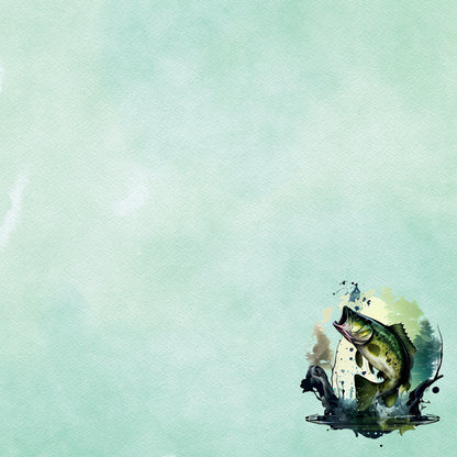 Watercolor Wildlife Collection Bass Fishing 12 x 12 Double-Sided Scrapbook Paper by SSC Designs - 15 Pack